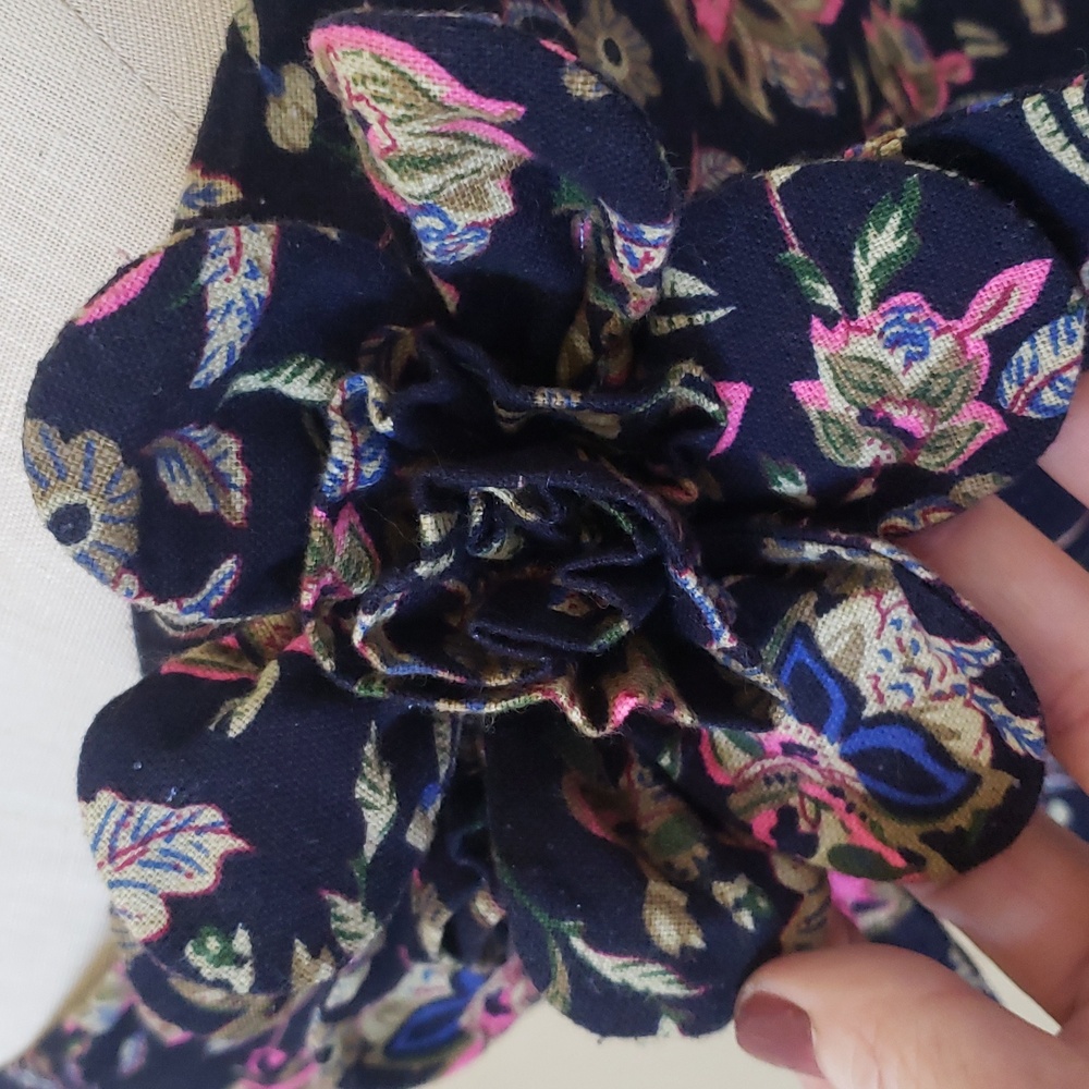 MM COUTURE by MISS ME Navy Strapless Dress Cotton Pink Floral Rosette SMALL - Picture 6 of 11